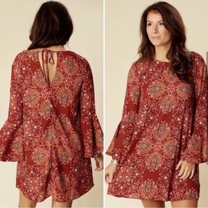 Altar'd State Satori Red Paisley Long Sleeve Dress Medium